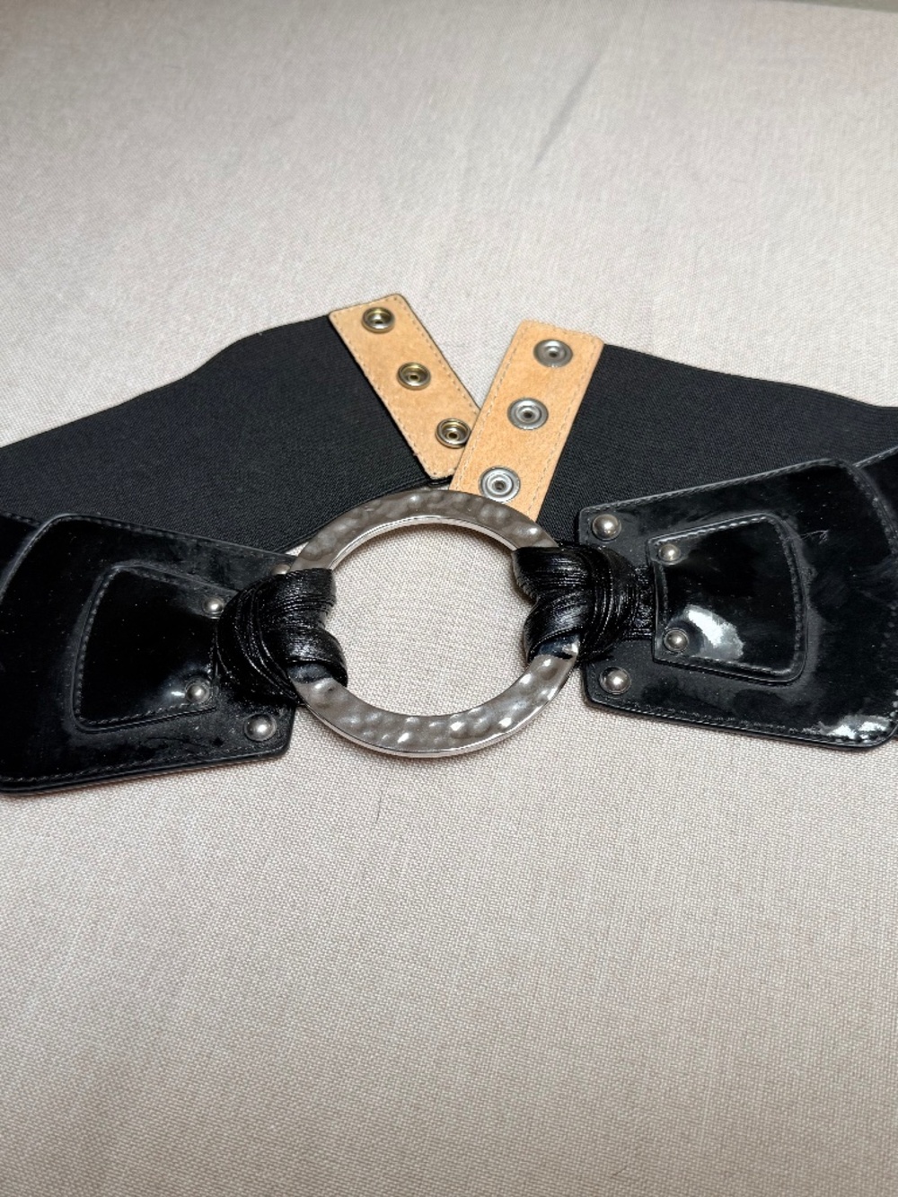 White House Black Market Wide Black Elastic Waist Statement Belt M